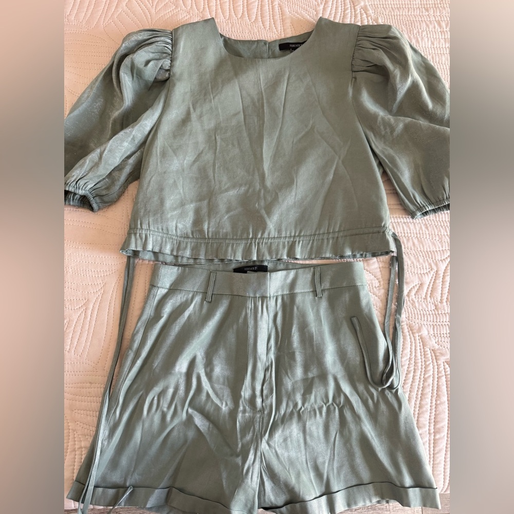 Forever 21 Sage Green Short and Top Set